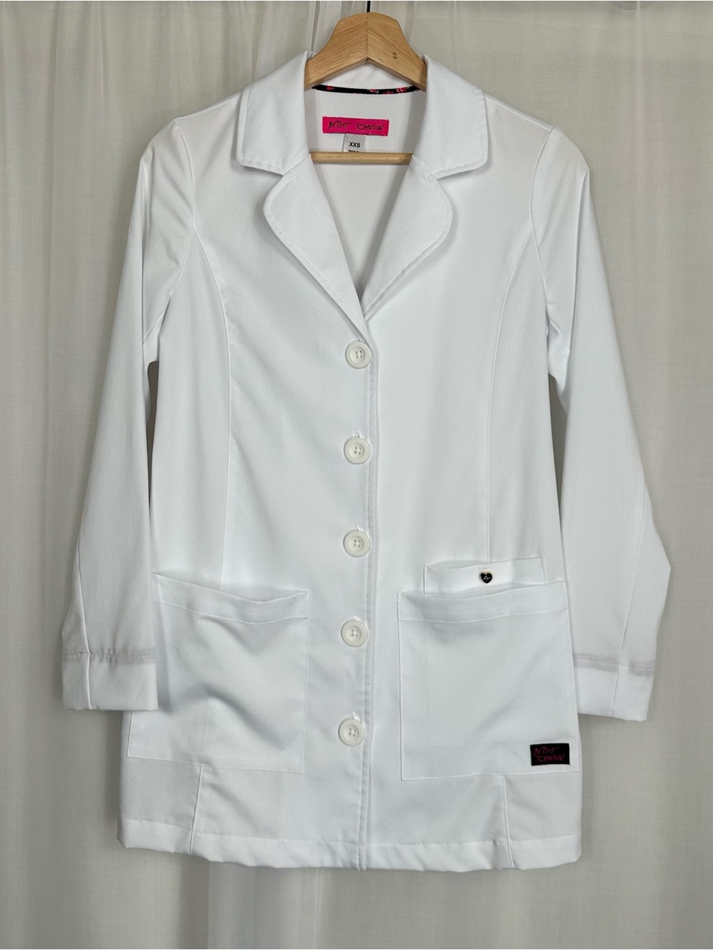 Betsey Johnson Koi Marigold White Lab Coat Medical Scrubs Blazer Jacket XXS B400